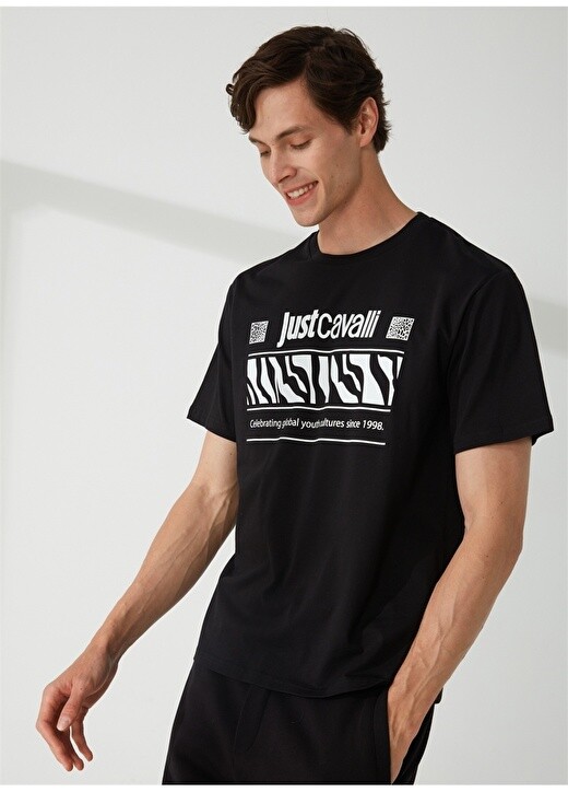 

Черная мужская футболка с круглым вырезом Just Cavalli, Черный