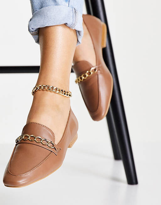 

Светло-коричневые лоферы с цепочкой ASOS DESIGN Wide Fit Mingle