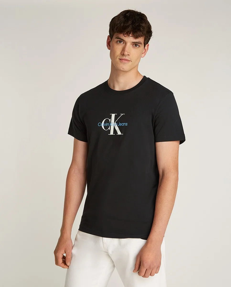

Мужская футболка с коротким рукавом и принтом монограммы Calvin Klein Jeans, черный