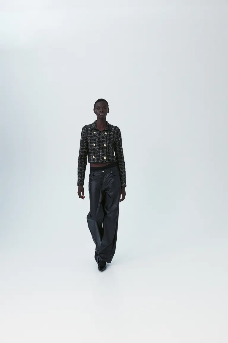 Двубортный кардиган рельефной вязкой H&M, черный двубортный кардиган в стиле ретро приталенный модный уличный костюм в клетку с принтом элегантные жакеты с длинными рукавами и воротником