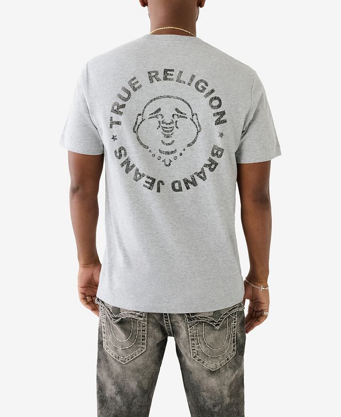 

Мужская футболка с коротким рукавом из фольги с печатью True Religion, серый