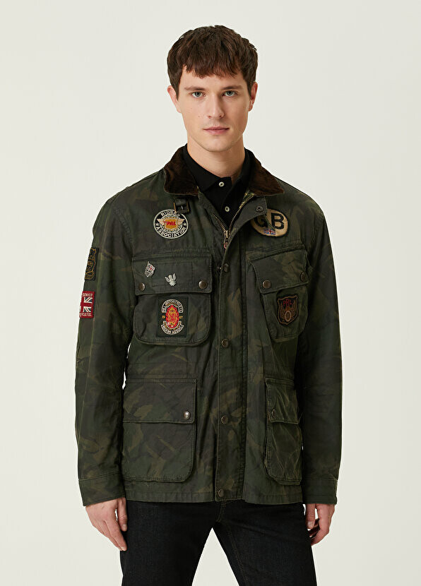 

Черное пальто с камуфляжным узором и поясом на талии Polo Ralph Lauren, Черный