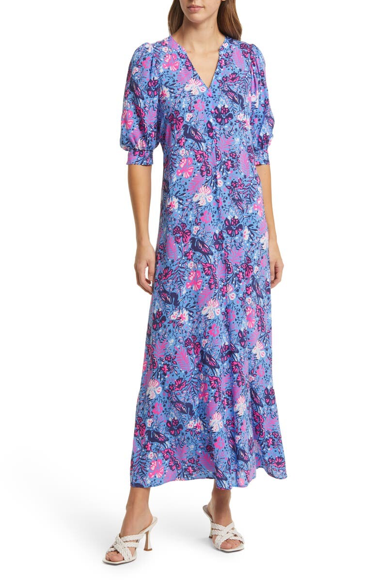 

Платье макси с цветочным принтом и рукавами до локтя. LILLY PULITZER