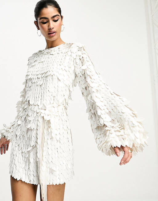 

Белое мини-платье с длинными рукавами и пайетками ASOS DESIGN