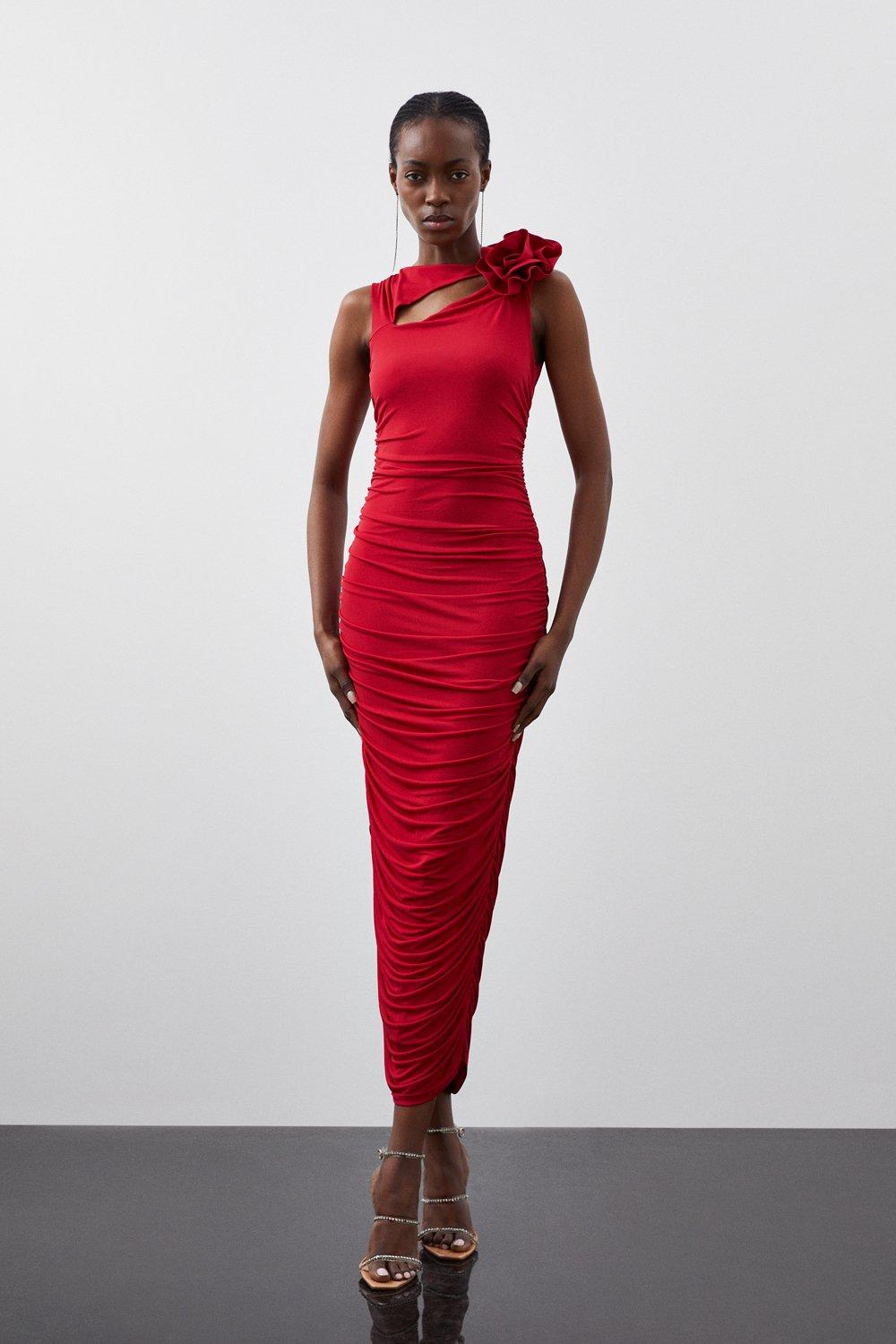 цена Платье макси из джерси с розочкой и драпировкой Petite Karen Millen, красный