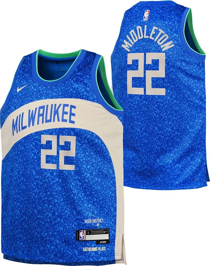 

Джерси Nike Youth 2023-24 City Edition Милуоки Бакс Крис Миддлтон № 22 Royal Swingman
