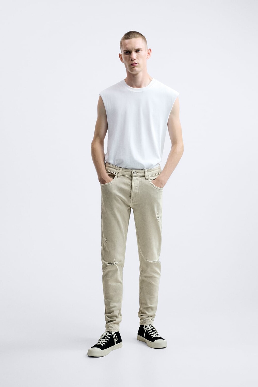 

Рваные джинсы скинни ZARA, светлый хаки