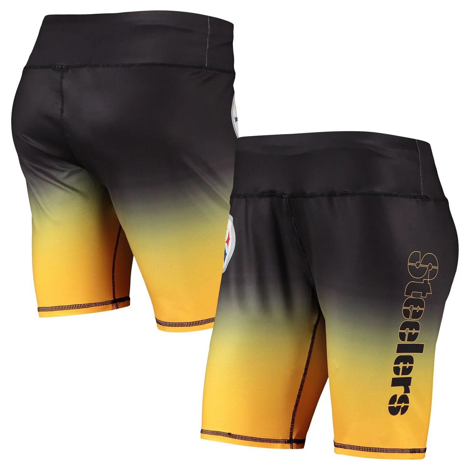 

Черные женские байкерские шорты с градиентом FOCO Pittsburgh Steelers