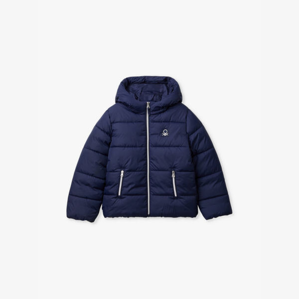 

Фирменная вышитая куртка-стёганый чехол 6-14 лет Benetton, синий