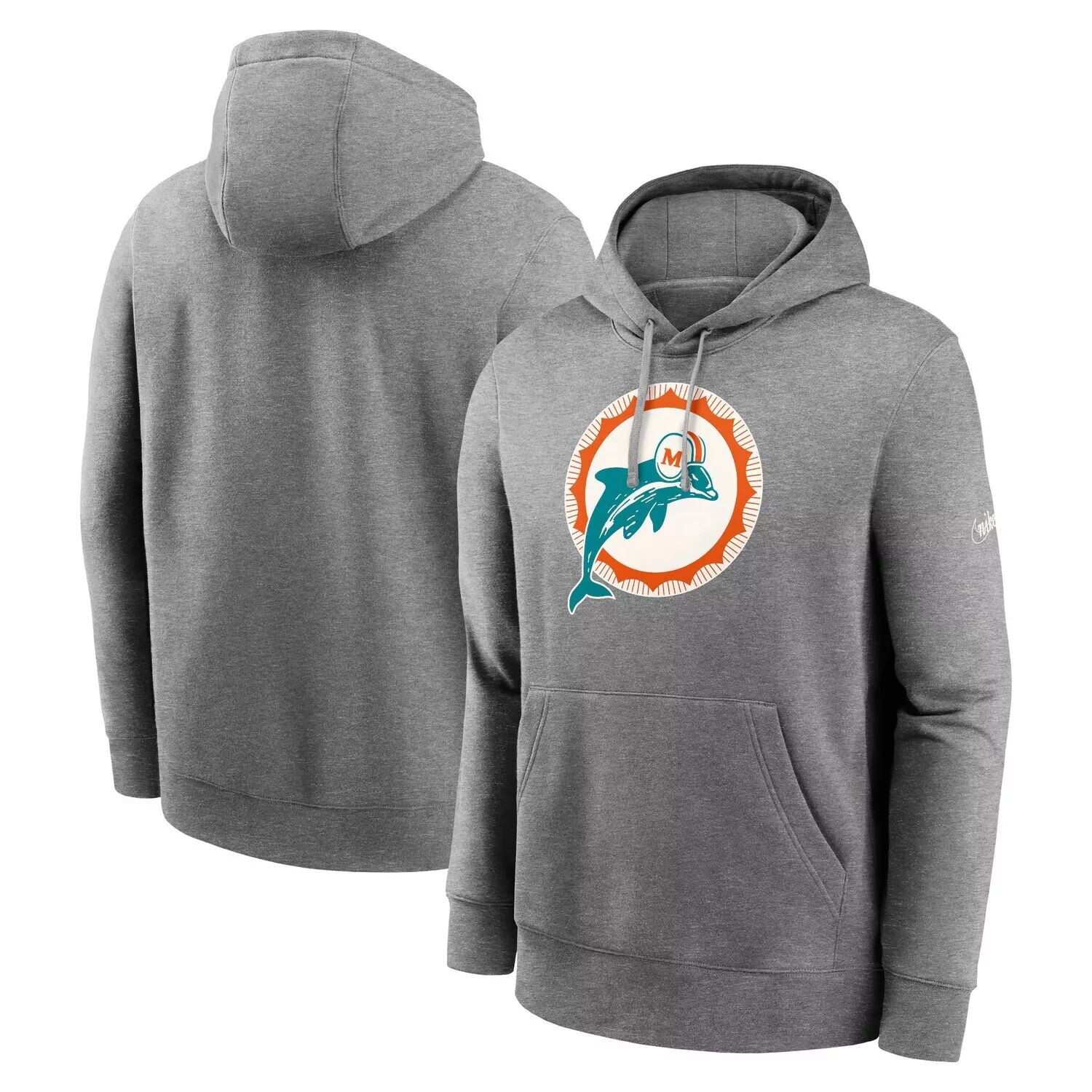 

Мужской пуловер с капюшоном Heather Charcoal Miami Dolphins Rewind Club Nike
