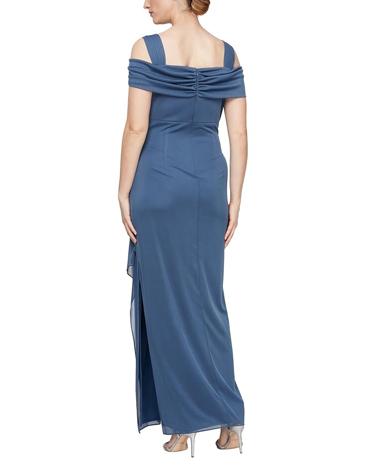 

Платье Alex Evenings Long Cold Shoulder Dress with Cowl Neckline, цвет Wedgewood