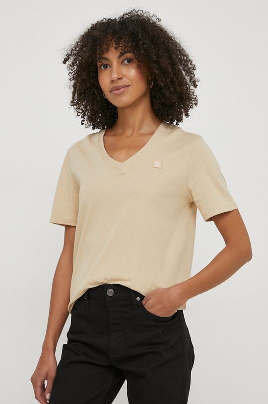 

Хлопковая футболка Calvin Klein Jeans, бежевый
