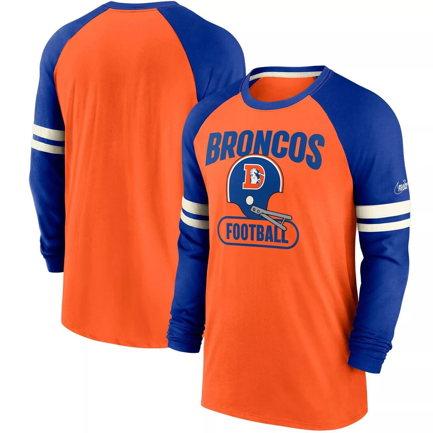 

Мужская футболка Nike Orange/Royal Denver Broncos Throwback реглан с длинным рукавом