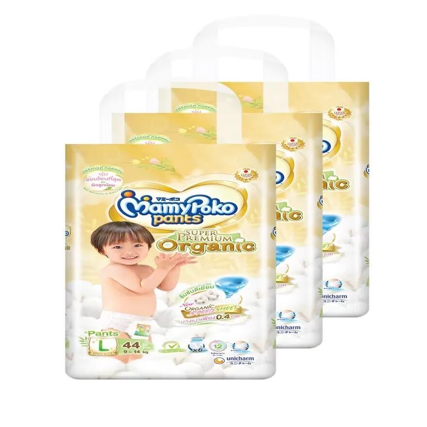 

Mamy Poko Брюки Super Premium Organic, размер L, упаковка 44X3 шт, Gold