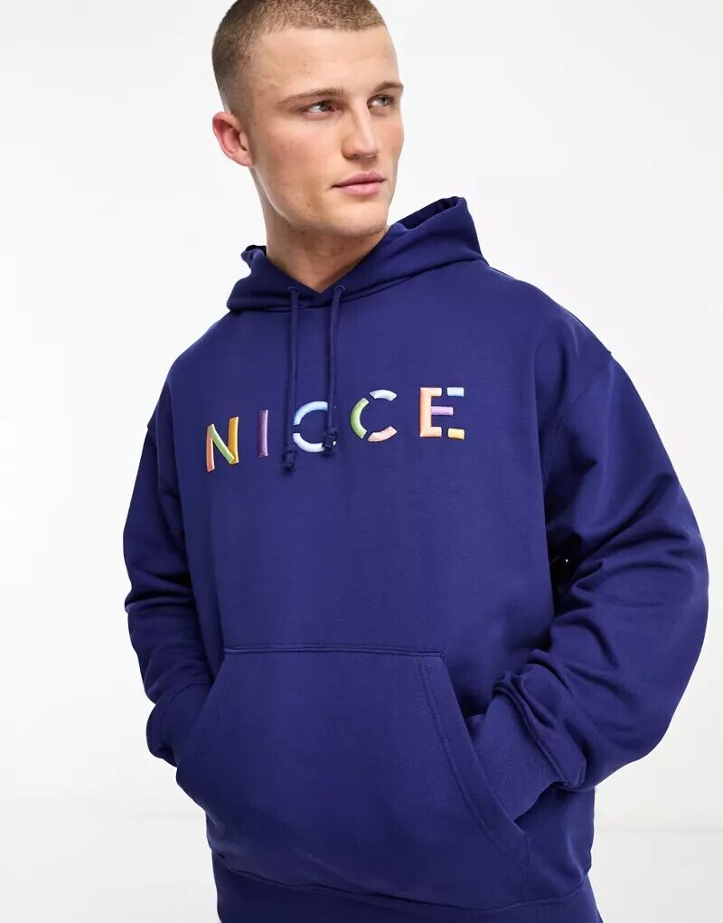 

Темно-синий худи с капюшоном и логотипом Nicce