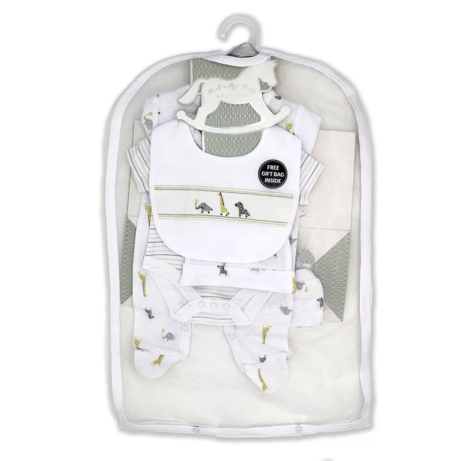 bye bye paris mother baby care bag hi̇gh quality warranty period month 12 Подарочный набор из 5 предметов в сетчатой ​​сумке для мальчиков и девочек с африканскими животными Rock A Bye Baby Boutique