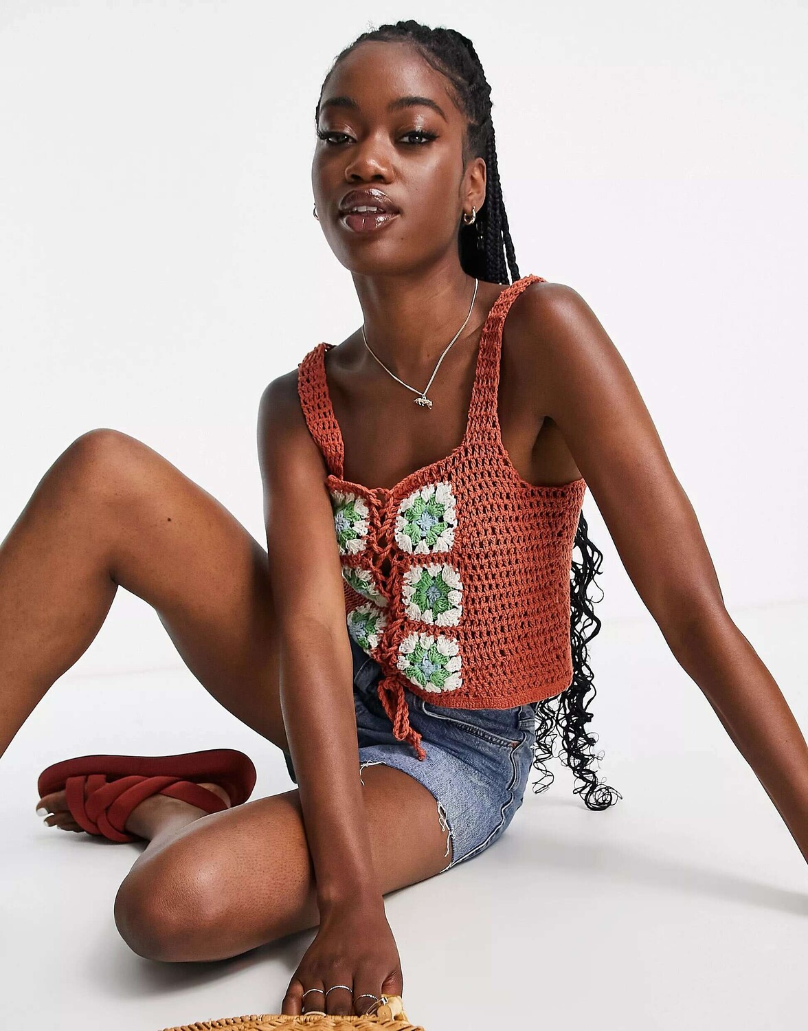 

Коричневый праздничный топ крючком со шнуровкой спереди ASOS
