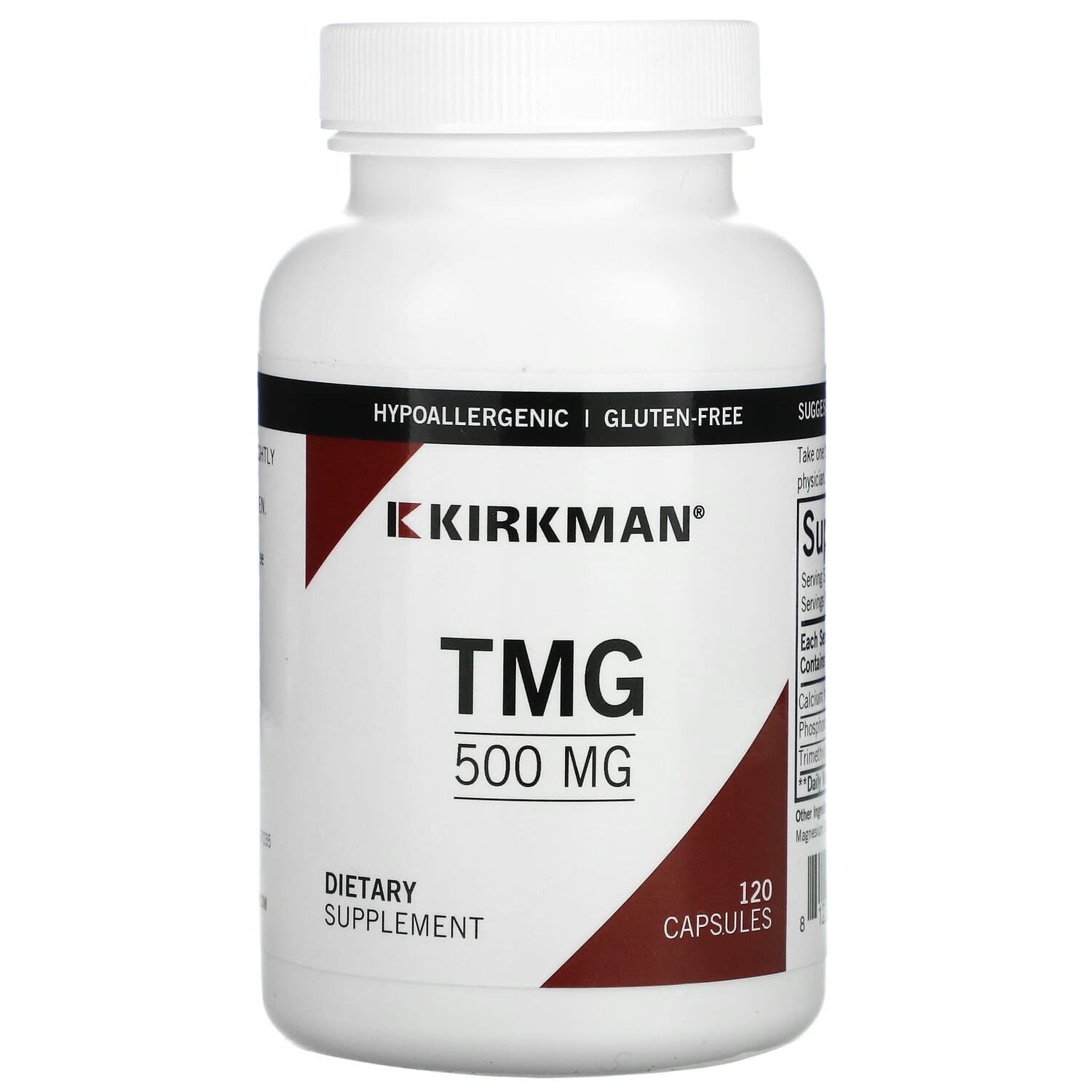 

Триметилглицин (TMG), 500 мг, 120 капсул, Kirkman Labs