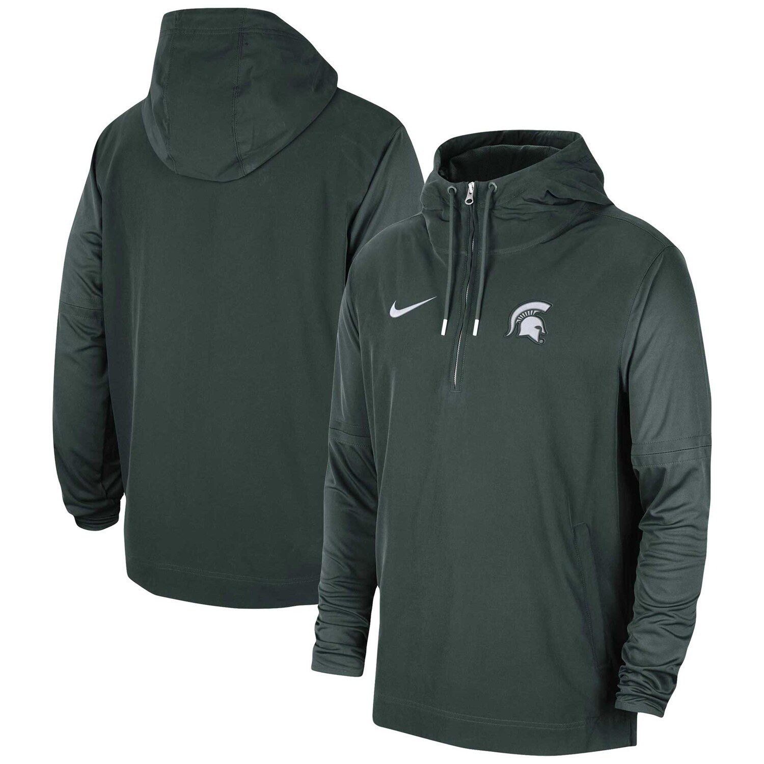 Мужская зеленая куртка Michigan State Spartans 2023 Coach с капюшоном и молнией до половины Nike мужская черная куртка с молнией до половины oregon ducks coach nike