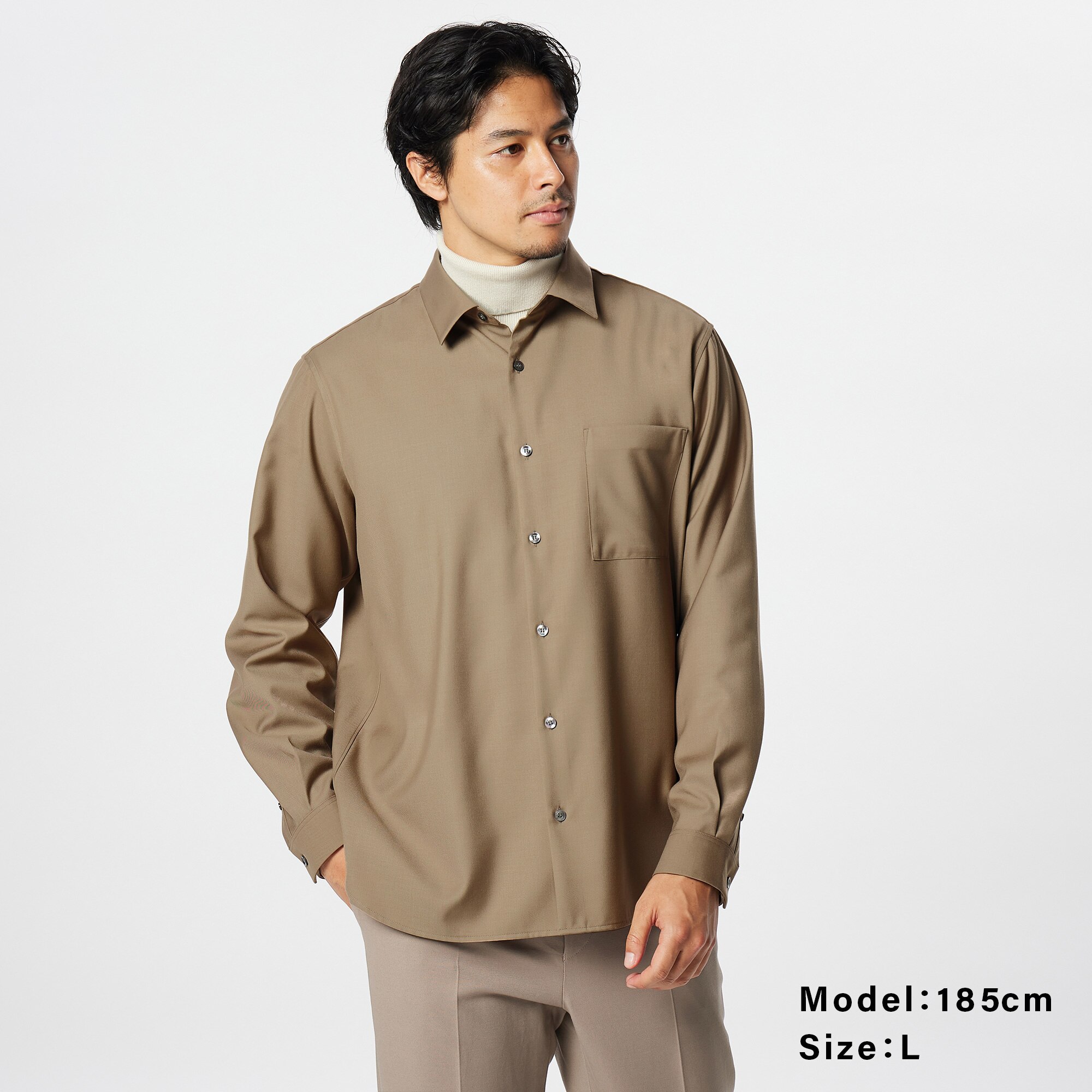 Рубашка из вискозы со стандартным воротником Мужская PLST, бежевый рубашка с заниженными плечами и воротником 70 21 белый