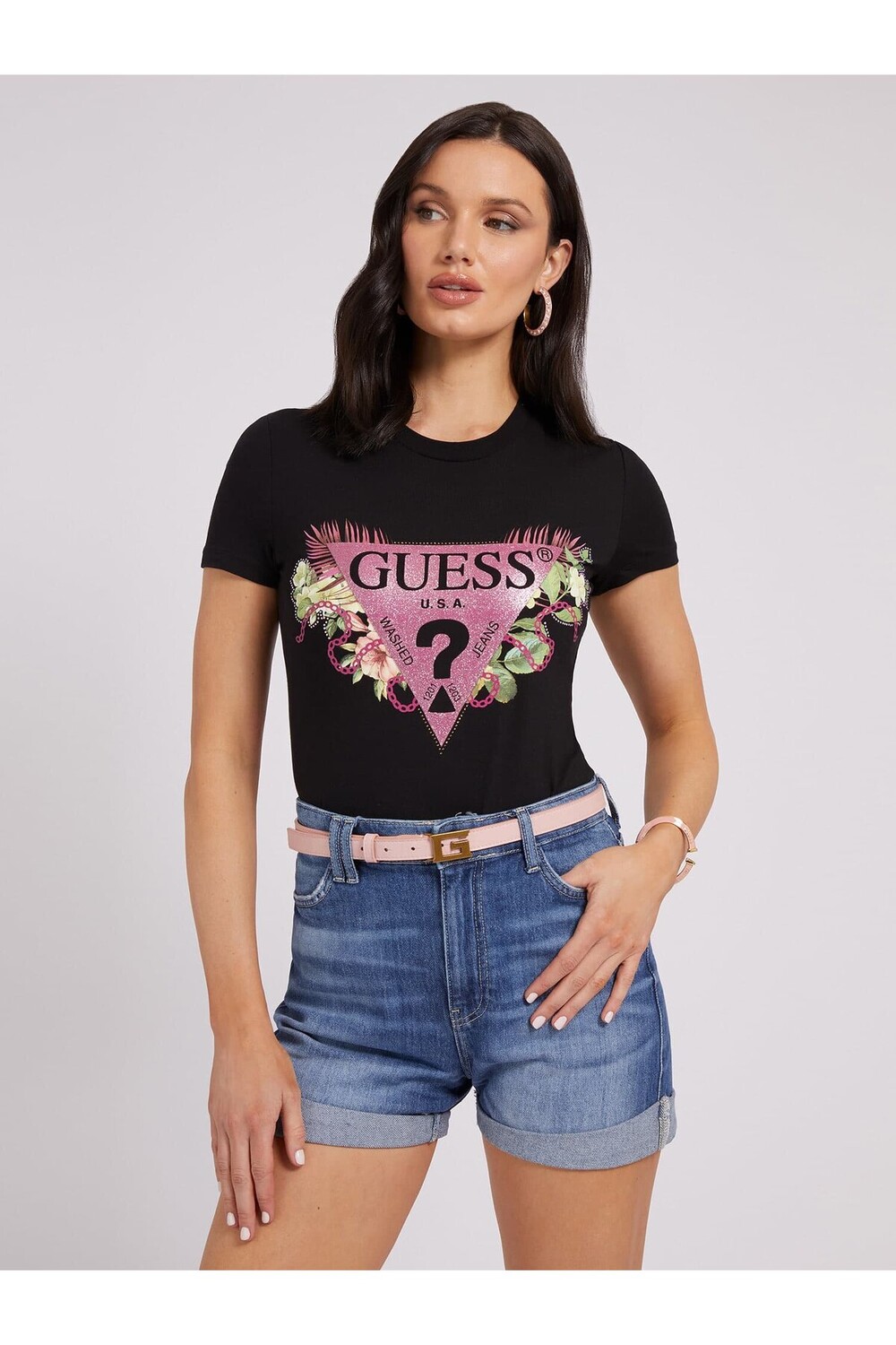 

Футболка Ss Cn Floría - органический стрейч-джерси 180 Guess, черный