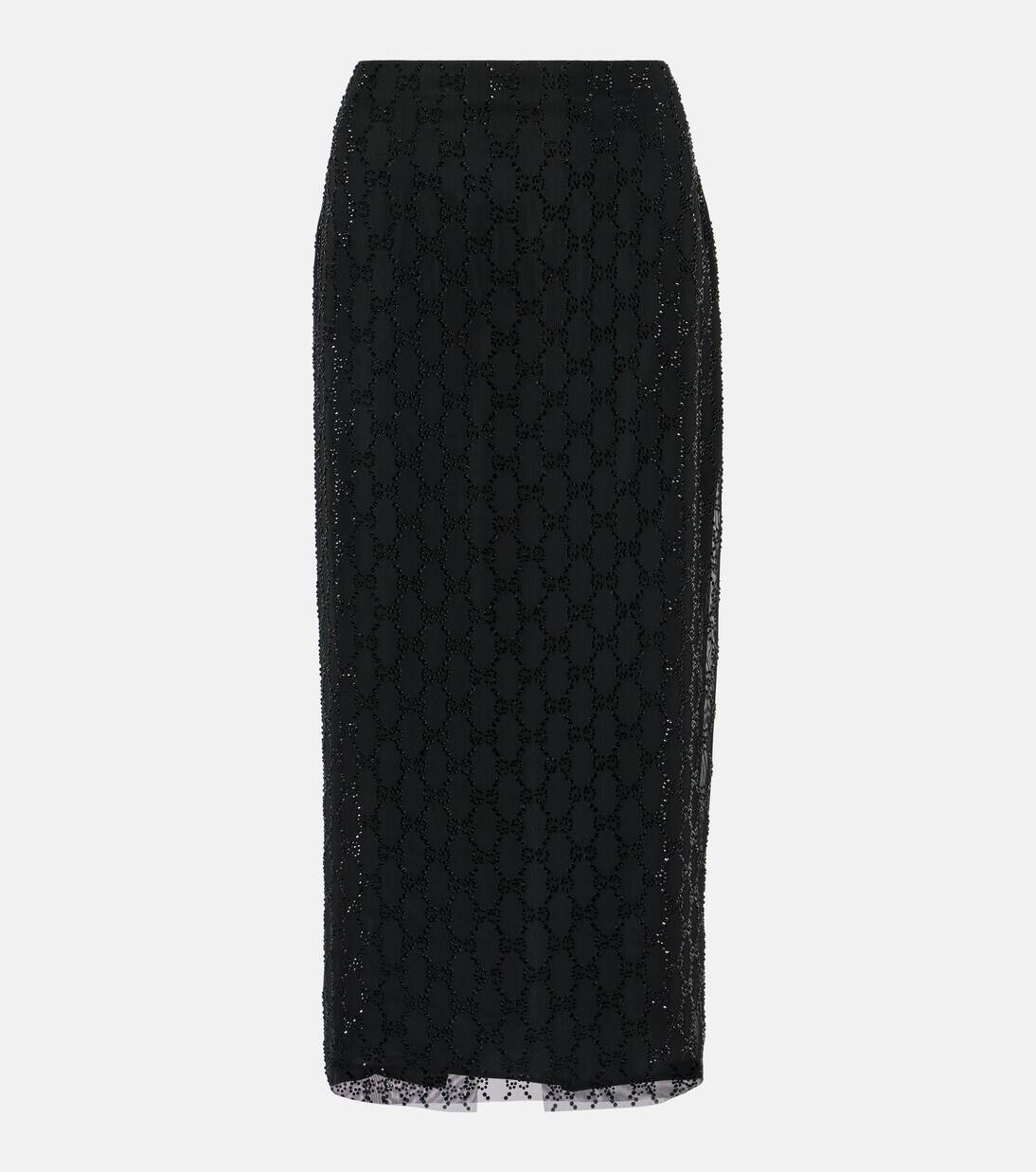

Юбка миди из тюля с кристаллами GG Gucci, цвет black/mix
