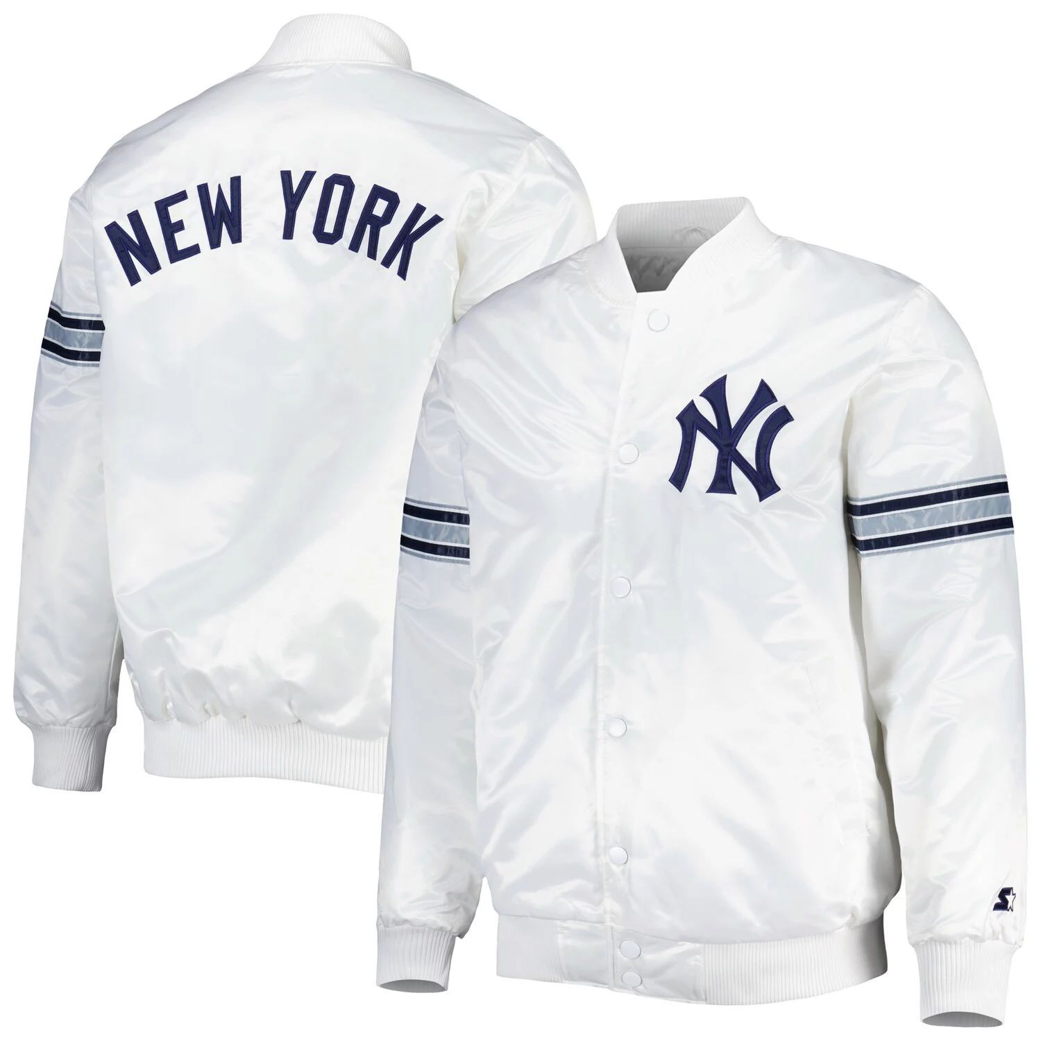 Мужская белая атласная университетская куртка с длинными кнопками New York Yankeess Power Forward Starter мужская белая атласная университетская куртка с длинными кнопками new york mets city collection mitchell