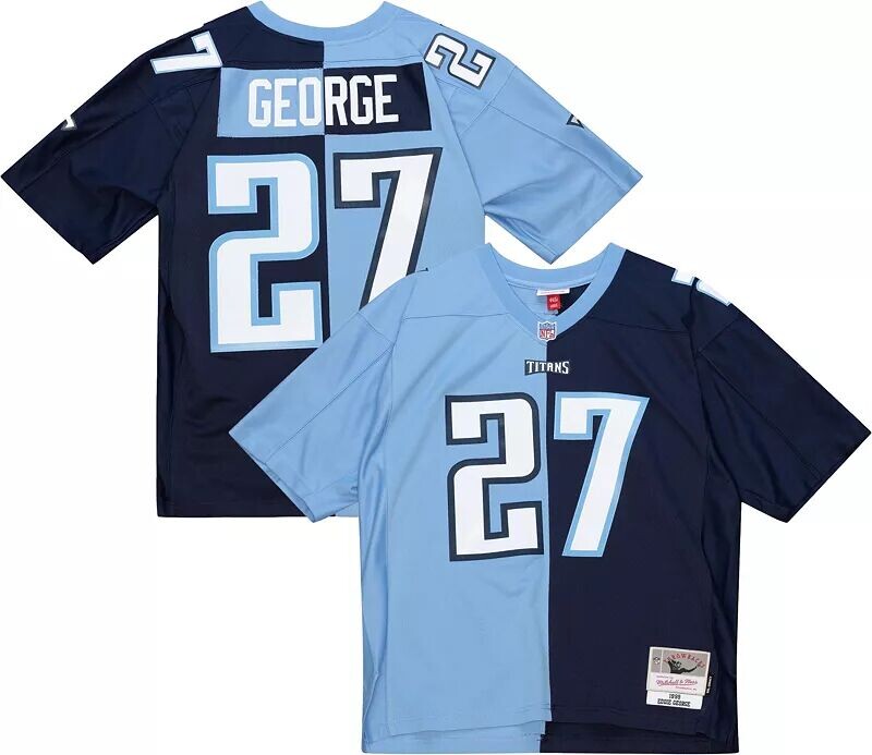 

Мужская футболка Mitchell & Ness Tennessee Titans Эдди Джордж № 27, 1999 г., сплит-возврат