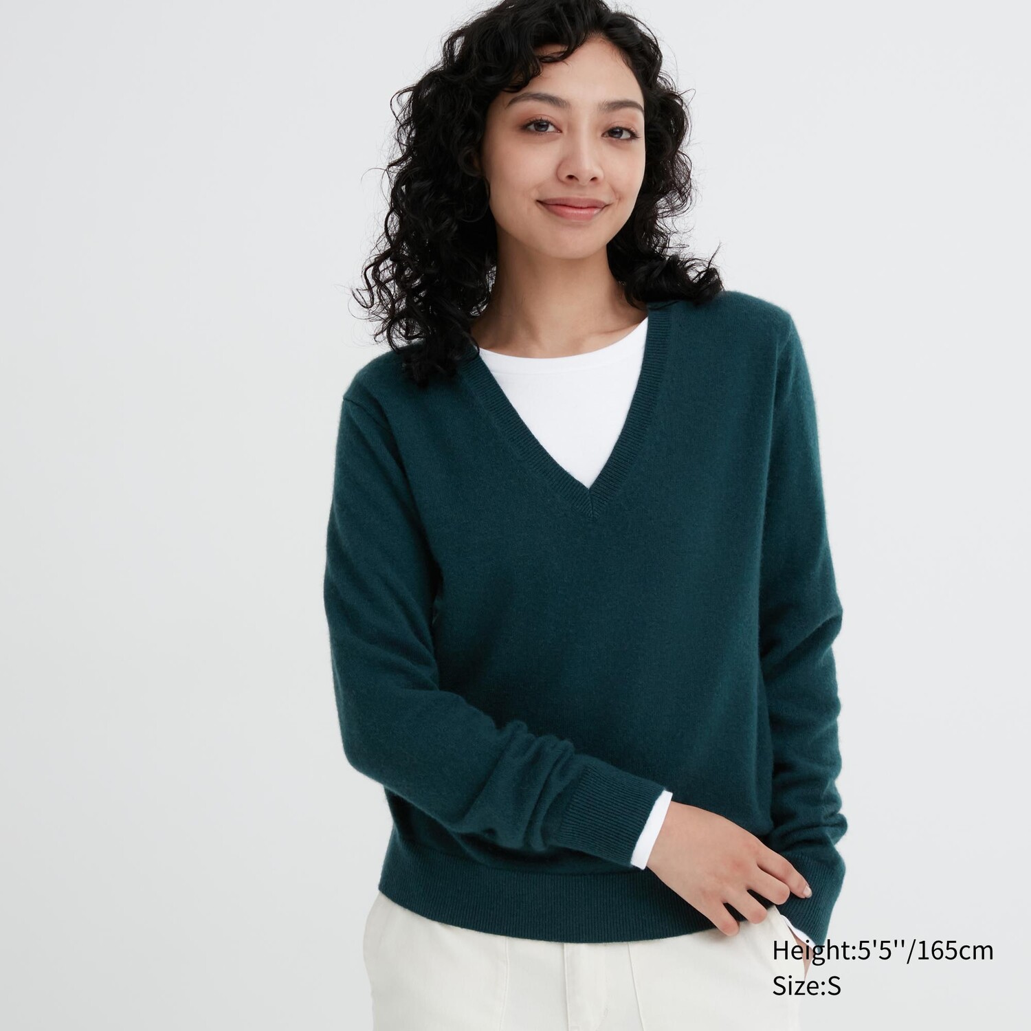 

Свитер Uniqlo женский из кашемира с v-образным вырезом, темно-зеленый