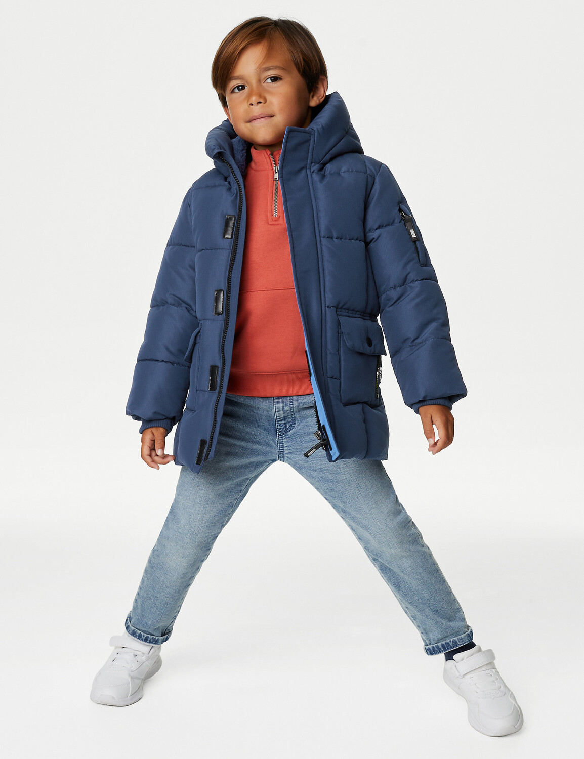 

Удлиненное стеганое пальто Stormwear (2–8 лет) Marks & Spencer, темно-синий