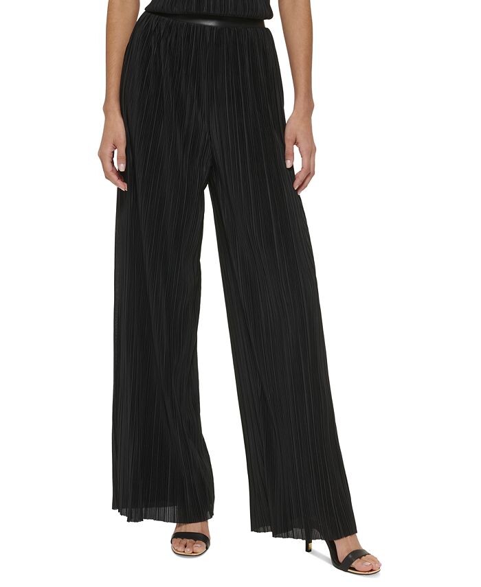 

Женские широкие брюки с высокой посадкой и плиссировкой DKNY, черный