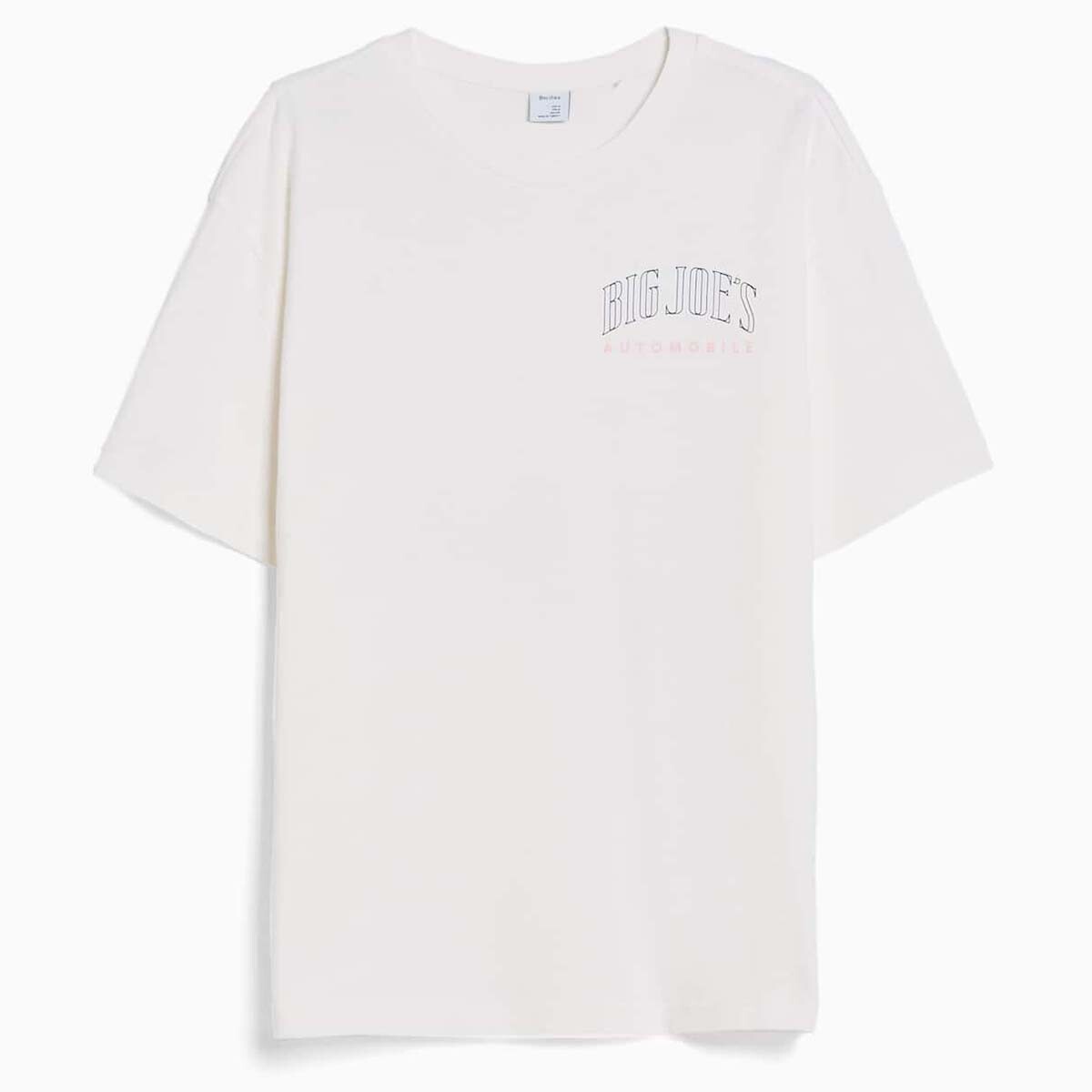 

Футболка Bershka Printed Short Sleeve Oversize, серовато-белый