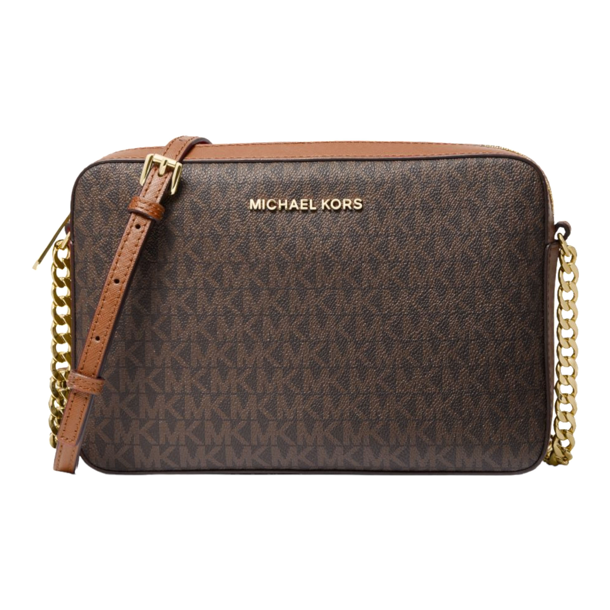 Сумка Michael Michael Kors Jet Set Large Printed Logo Crossbody, коричневый - фото