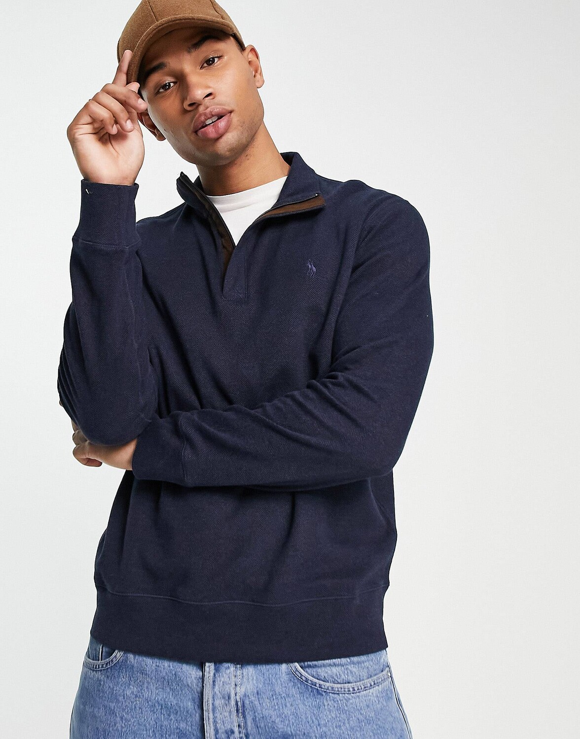 

Темно-синий свитшот с замшевой отделкой и молнией до половины Polo Ralph Lauren icon logo
