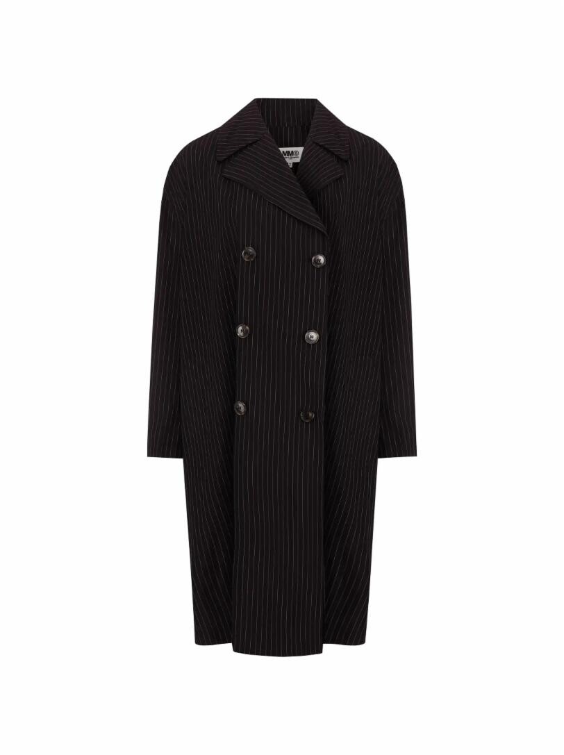 

Двубортный плащ в полоску MM6 MAISON MARGIELA