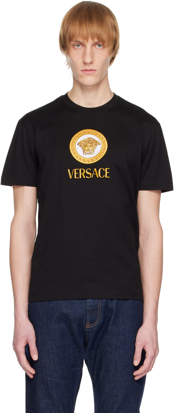 

Черная футболка с вышивкой Medusa Versace, Черный