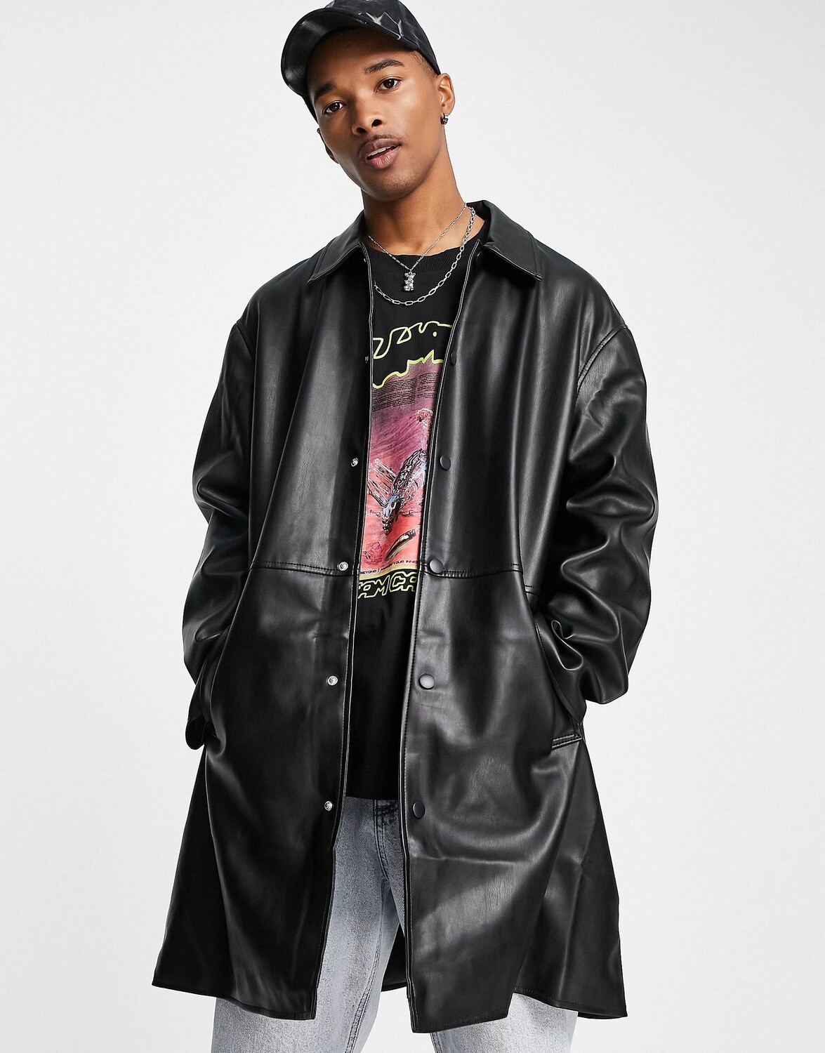 

Черный удлиненный тренч из искусственной кожи ASOS DESIGN