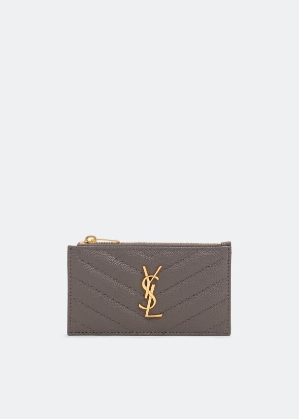 

Картхолдер SAINT LAURENT Monogramme zippered fragment card case, серый