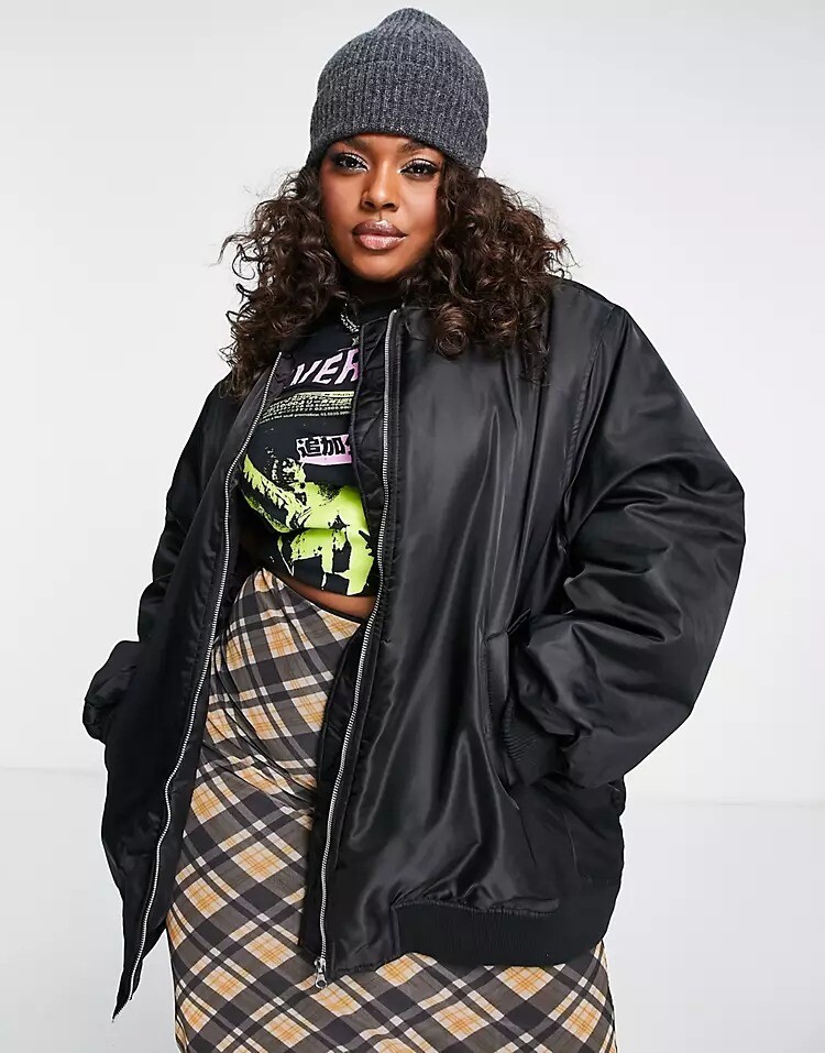 

Бомбер оверсайз ASOS DESIGN Curve, черный