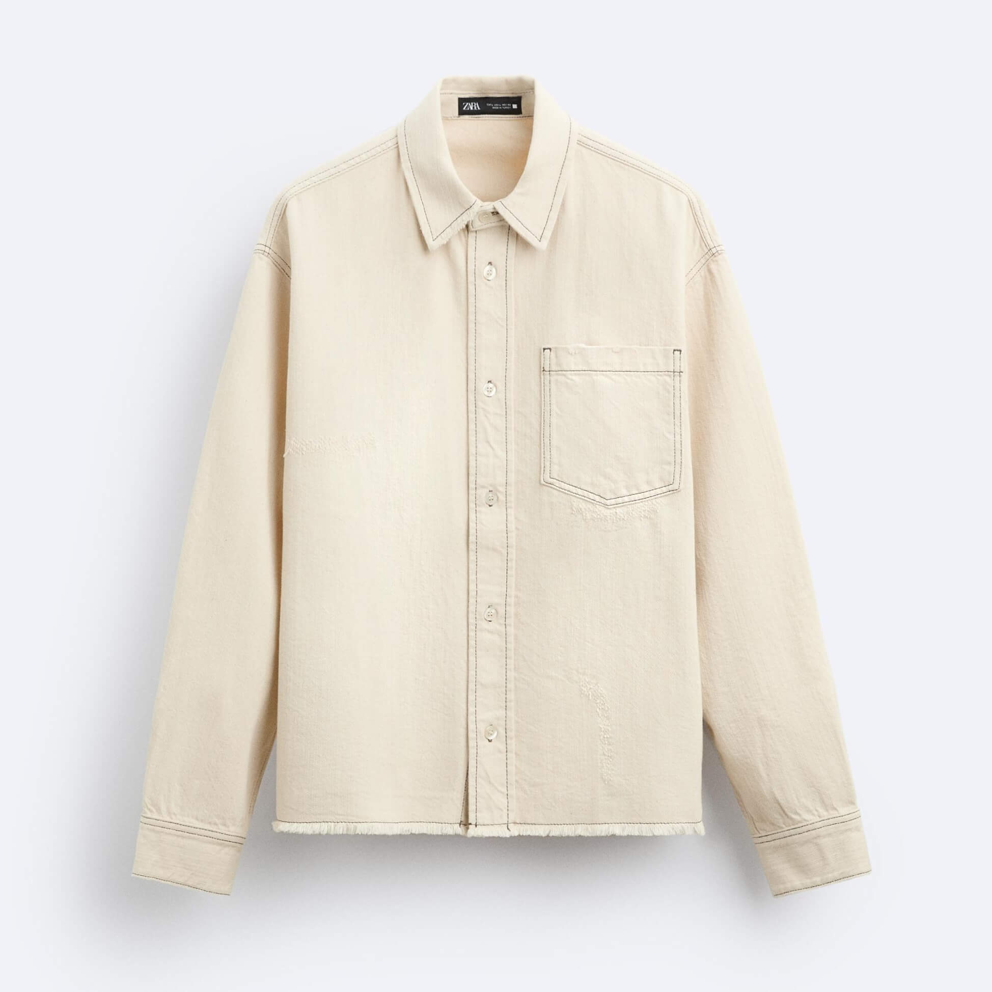 цена Рубашка верхняя Zara Contrast Topstitching, бежевый