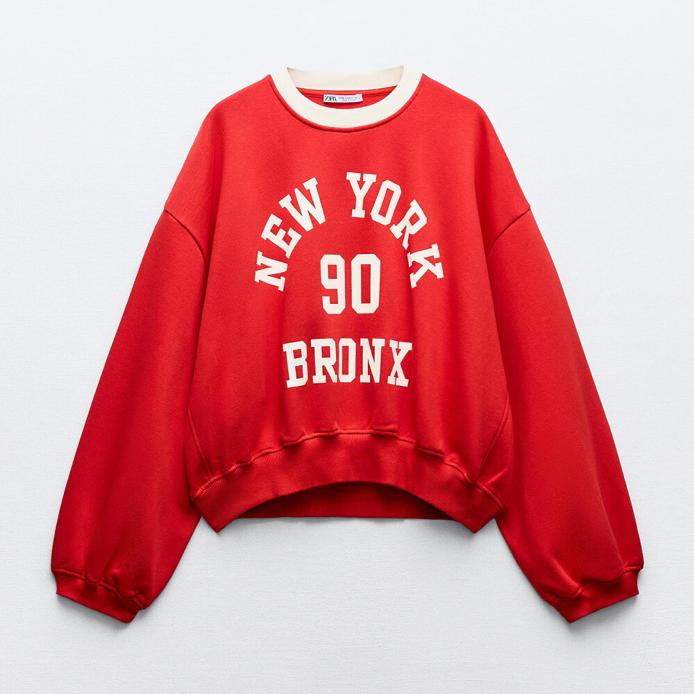 Свитшот Zara Slogan With Ribbed Neck, красный футболка zara varsity with contrast ribbed slogan белый