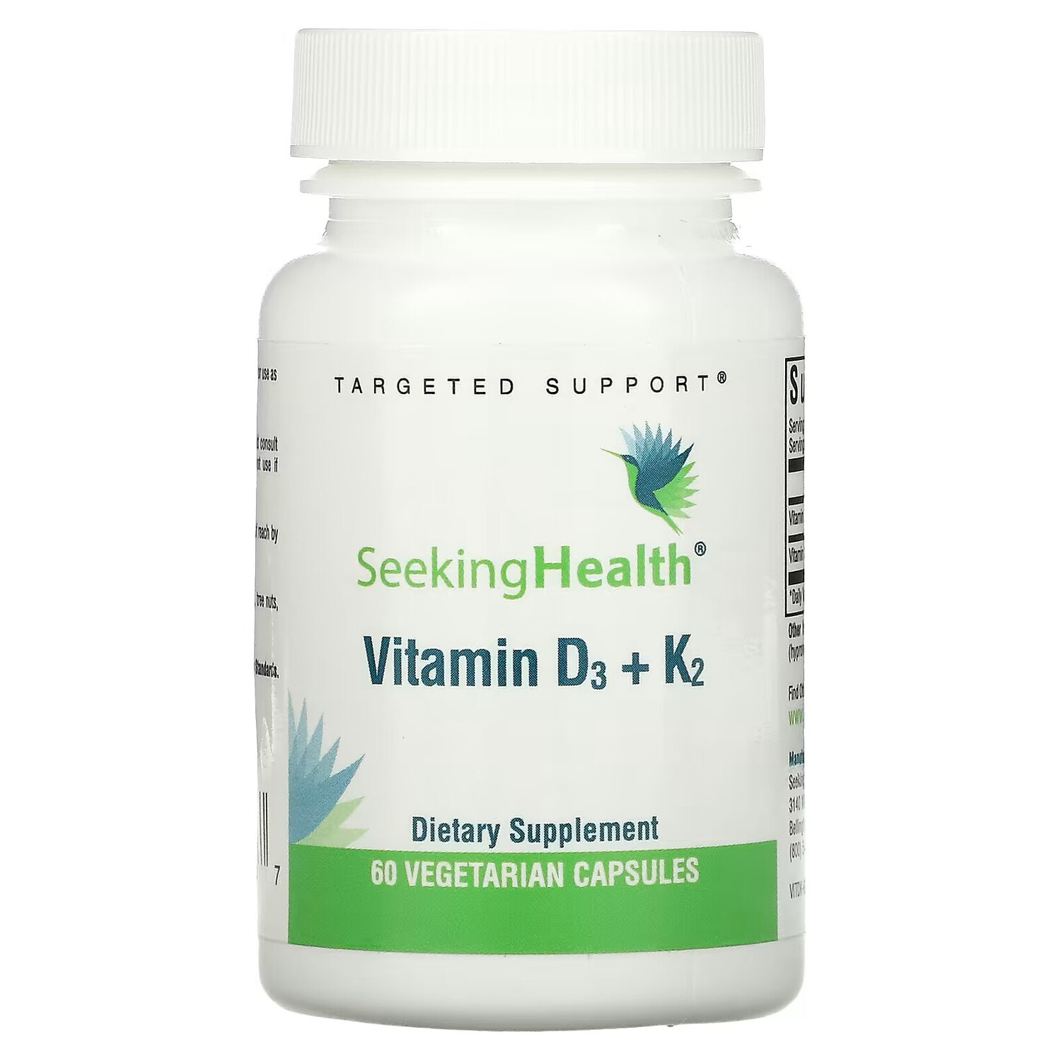 

Seeking Health, Витамин D3 + K2, 60 вегетарианских капсул