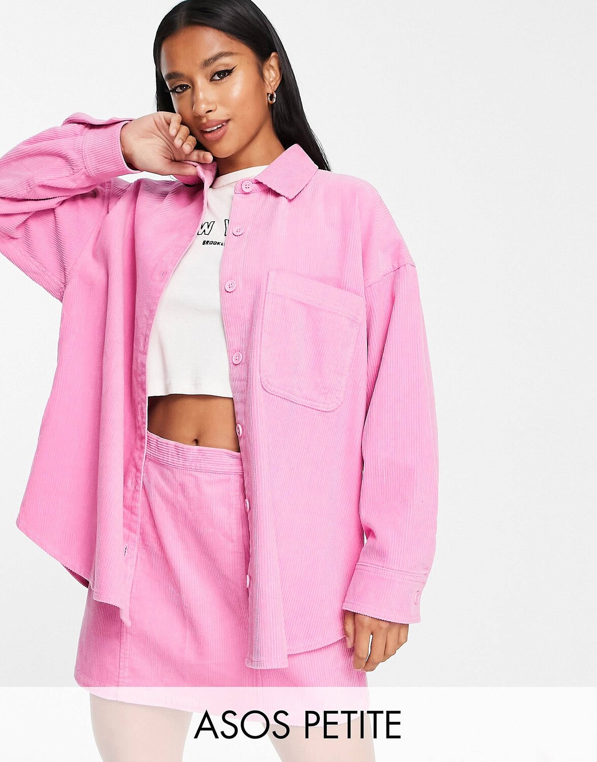 

Розовая вельветовая рубашка свободного кроя ASOS DESIGN Petite
