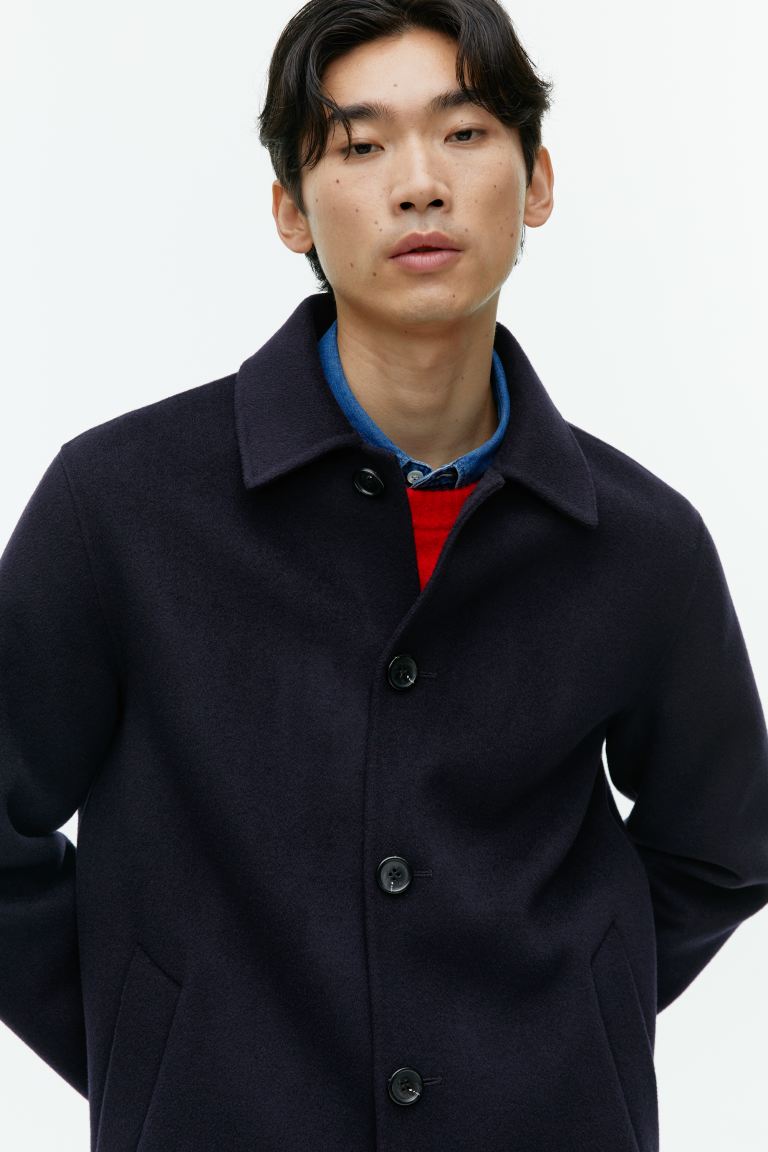Двойное пальто из смесовой шерсти H&M, синий пальто из смесовой шерсти h