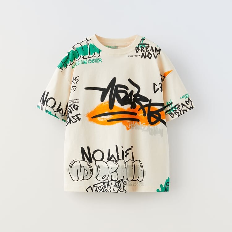 

Футболка Zara Graffiti, светло-бежевый
