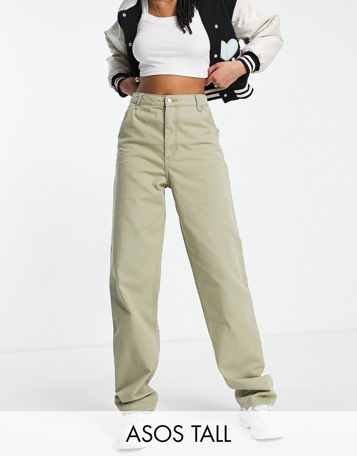

Прямые брюки цвета хаки с напуском ASOS DESIGN Tall