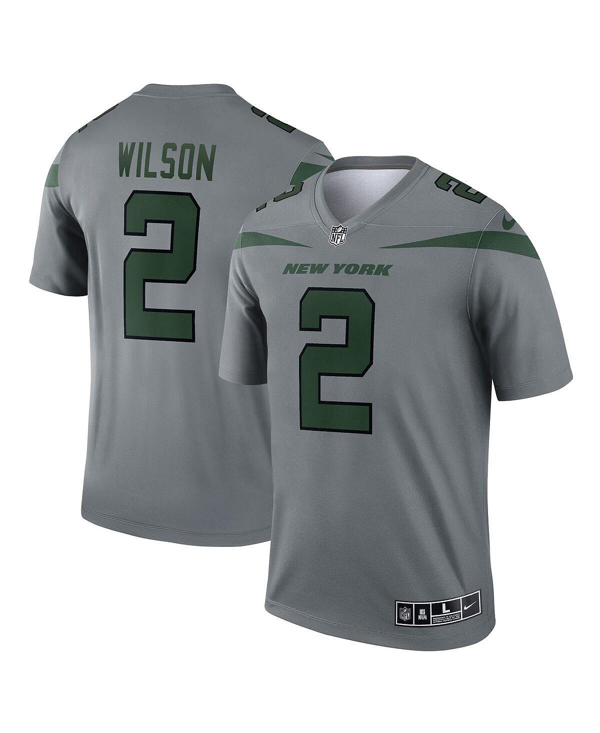 Мужская футболка zach wilson grey new york jets с перевернутой легендой Nike, серый