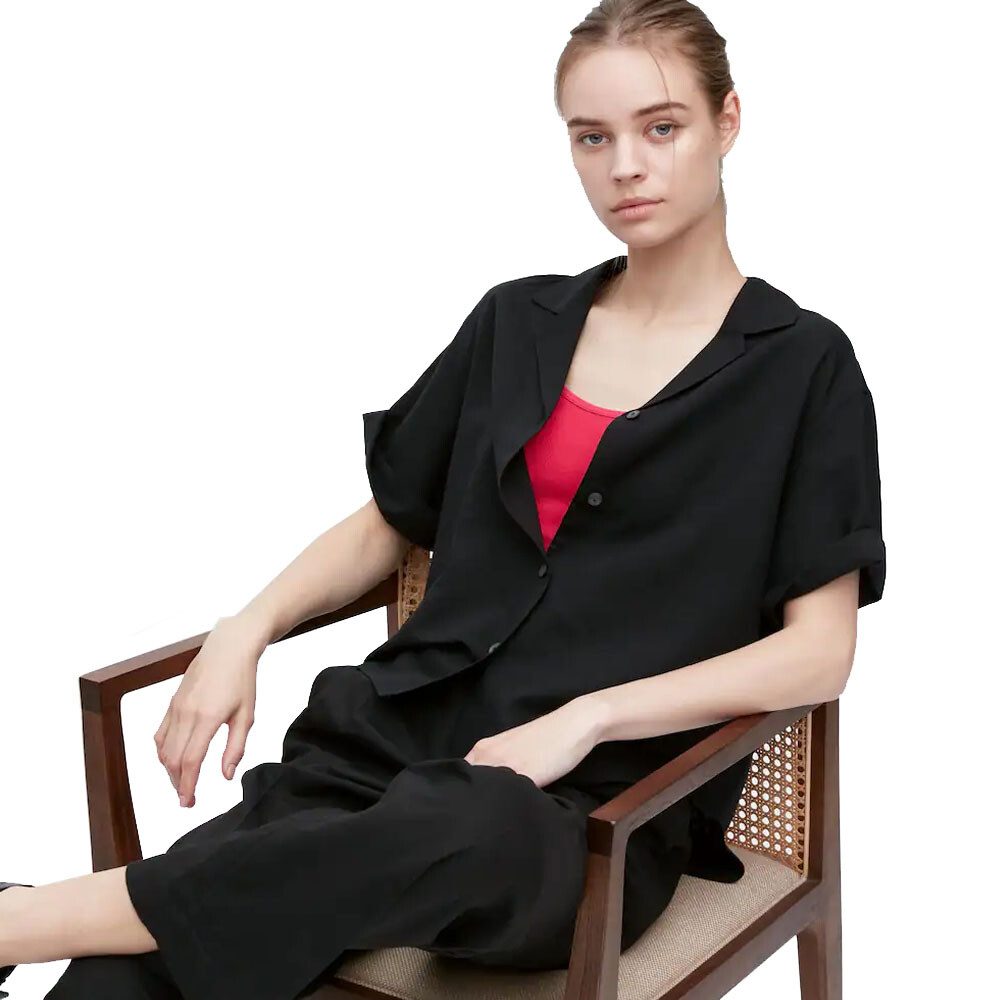 

Рубашка Uniqlo Linen Blend Short Sleeve, черный