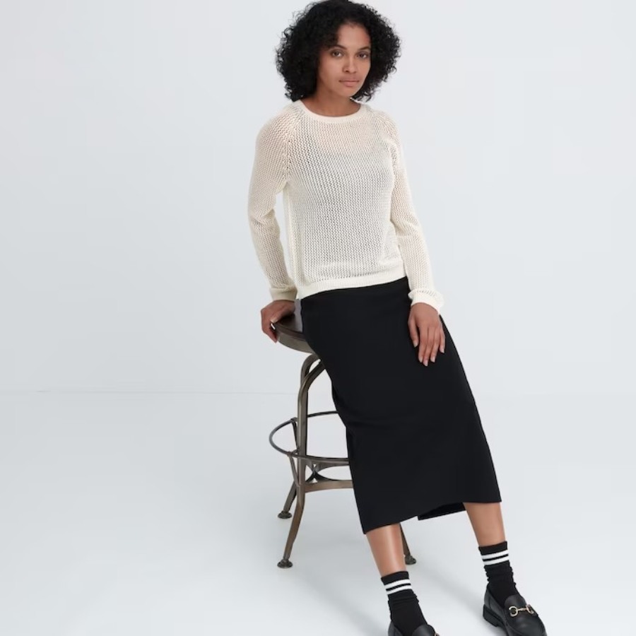 Джемпер Uniqlo Knit Seamless, молочно-белый джемпер uniqlo knit cotton 3 4 sleeve черный