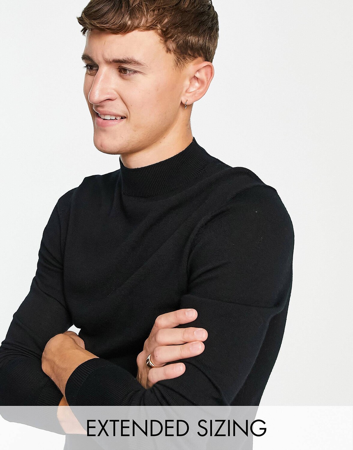 

Черный джемпер с высоким воротником из шерсти мериноса ASOS DESIGN
